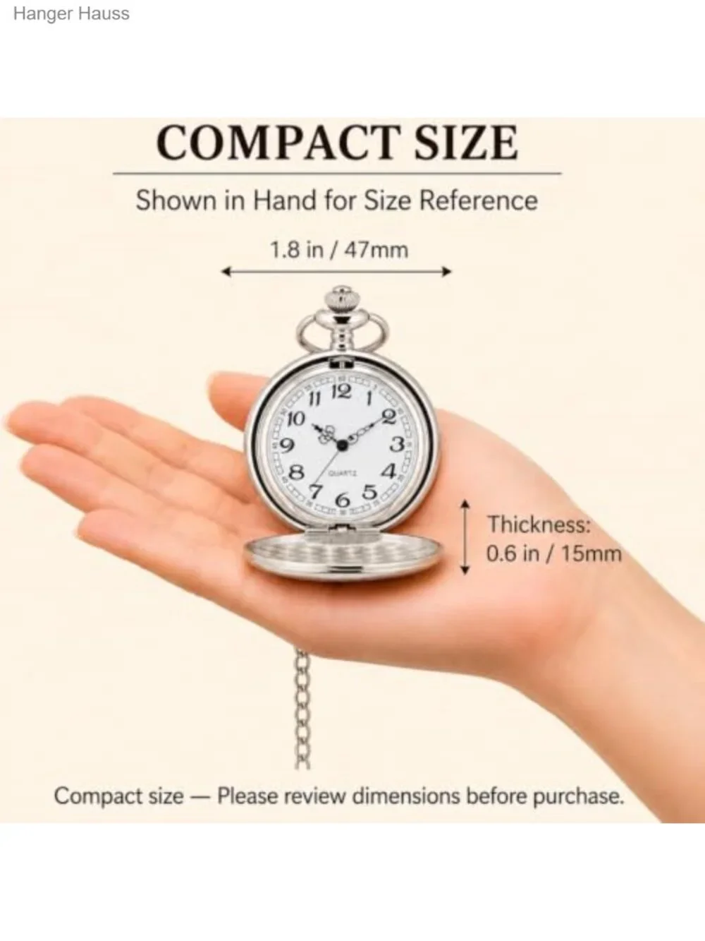 Vintage 1920s Inspired Smooth Pocket Watch with Chain - Quartz Analog for Men